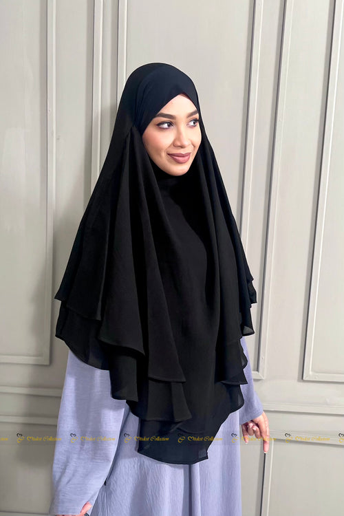 2 Layer Short Jilbab Black