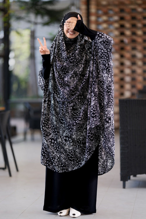 Amaya Niqab attached Jilbab printed Black