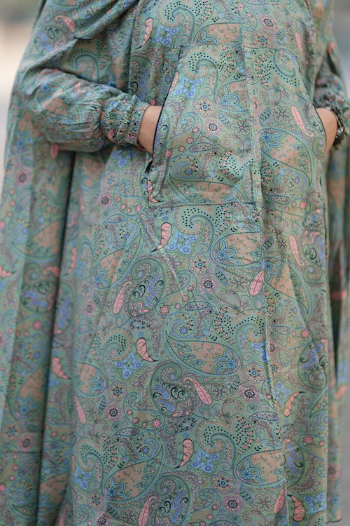 Niqab Khimar with pockets Paisley Green - Modest Collection
