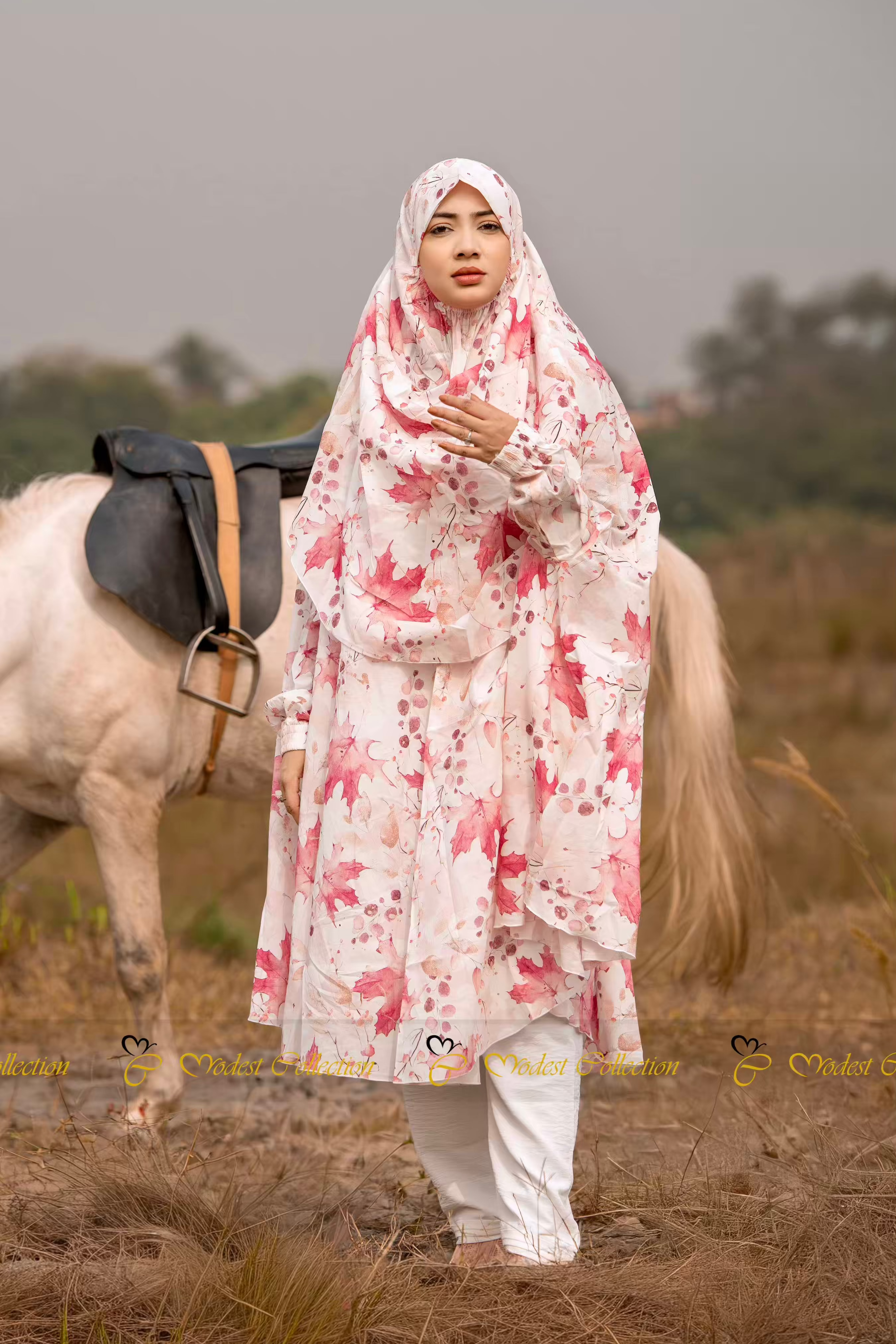 Niqab Khimar Pink Leaf