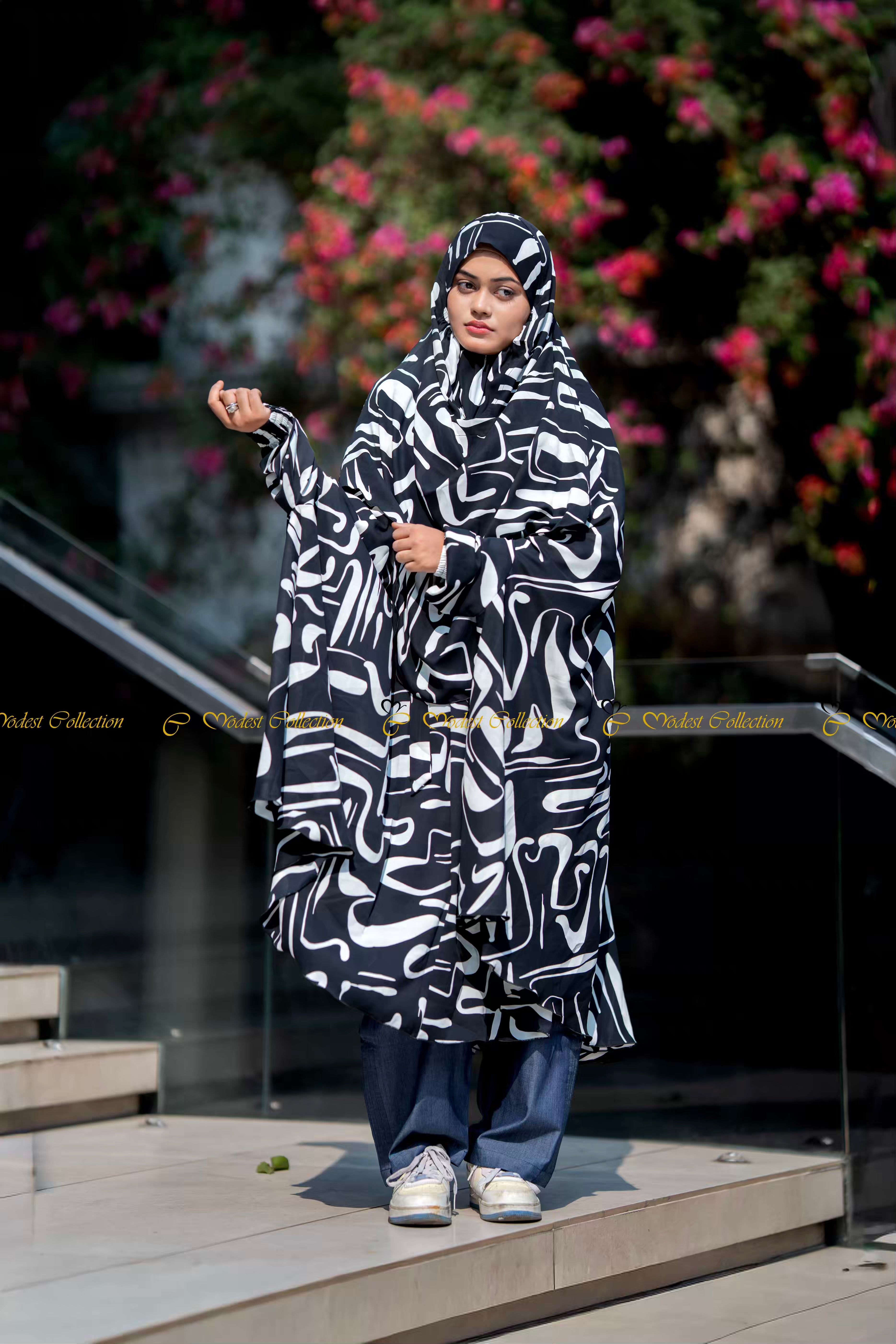 Georgette Khimar Doodle Black