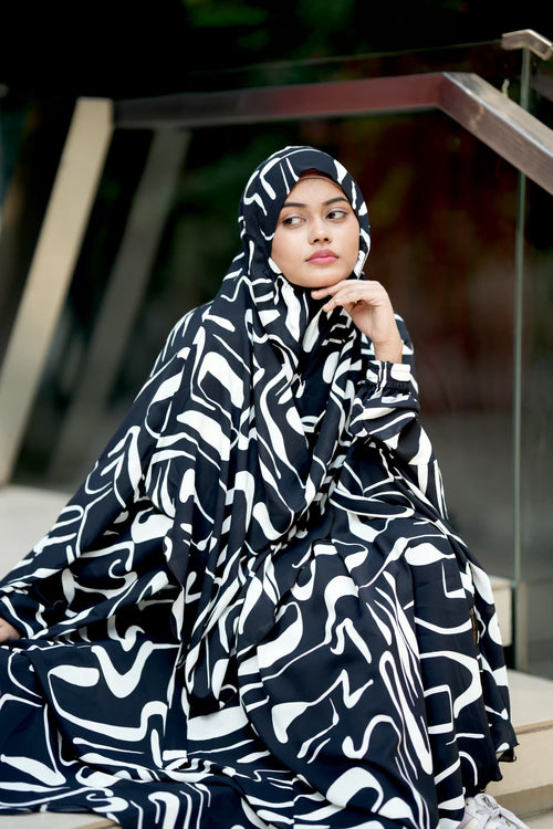 Georgette Khimar Doodle Black