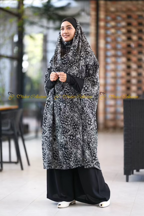 Amaya Niqab attached Jilbab printed Black