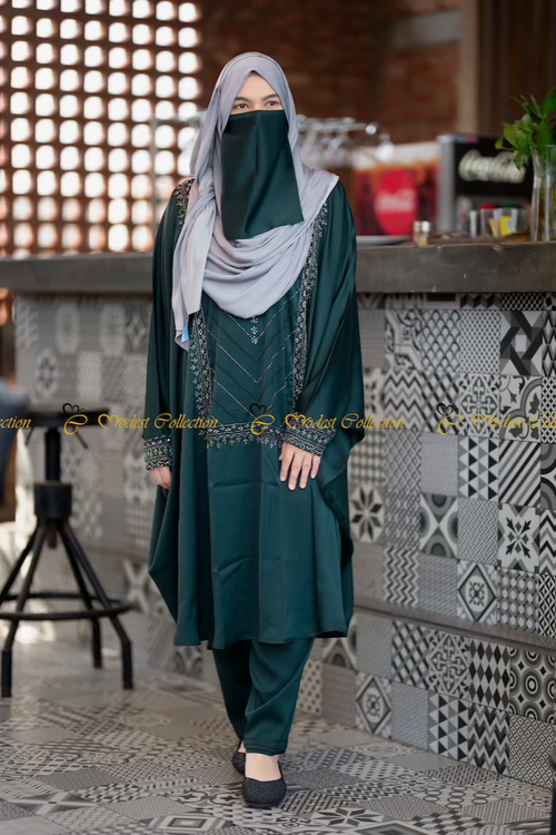 Artisan Embellished Top Salwar set Emerald