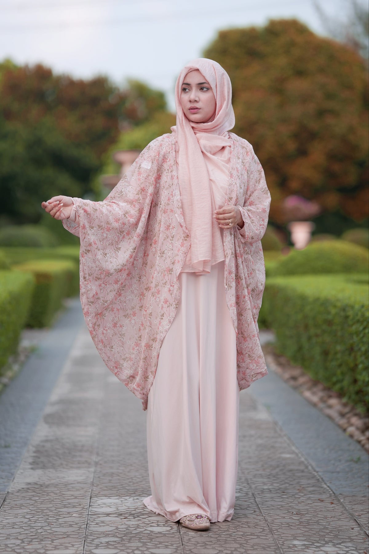Pink floral print batwing shrug for women
