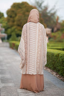 Model wearing elegant free size chiffon batwing shrug over outfit