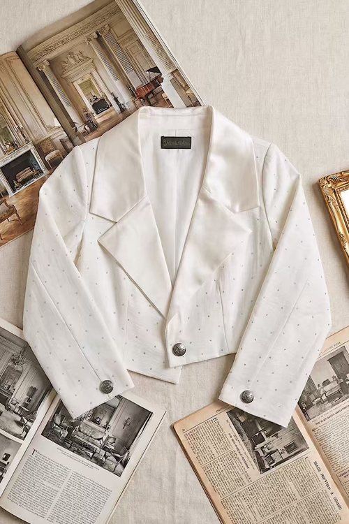 Short Blazer Rhinestone Cream