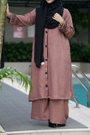 Calligraphy Vest in breathable ramie cotton styled as a modest co-ord set with matching trousers.