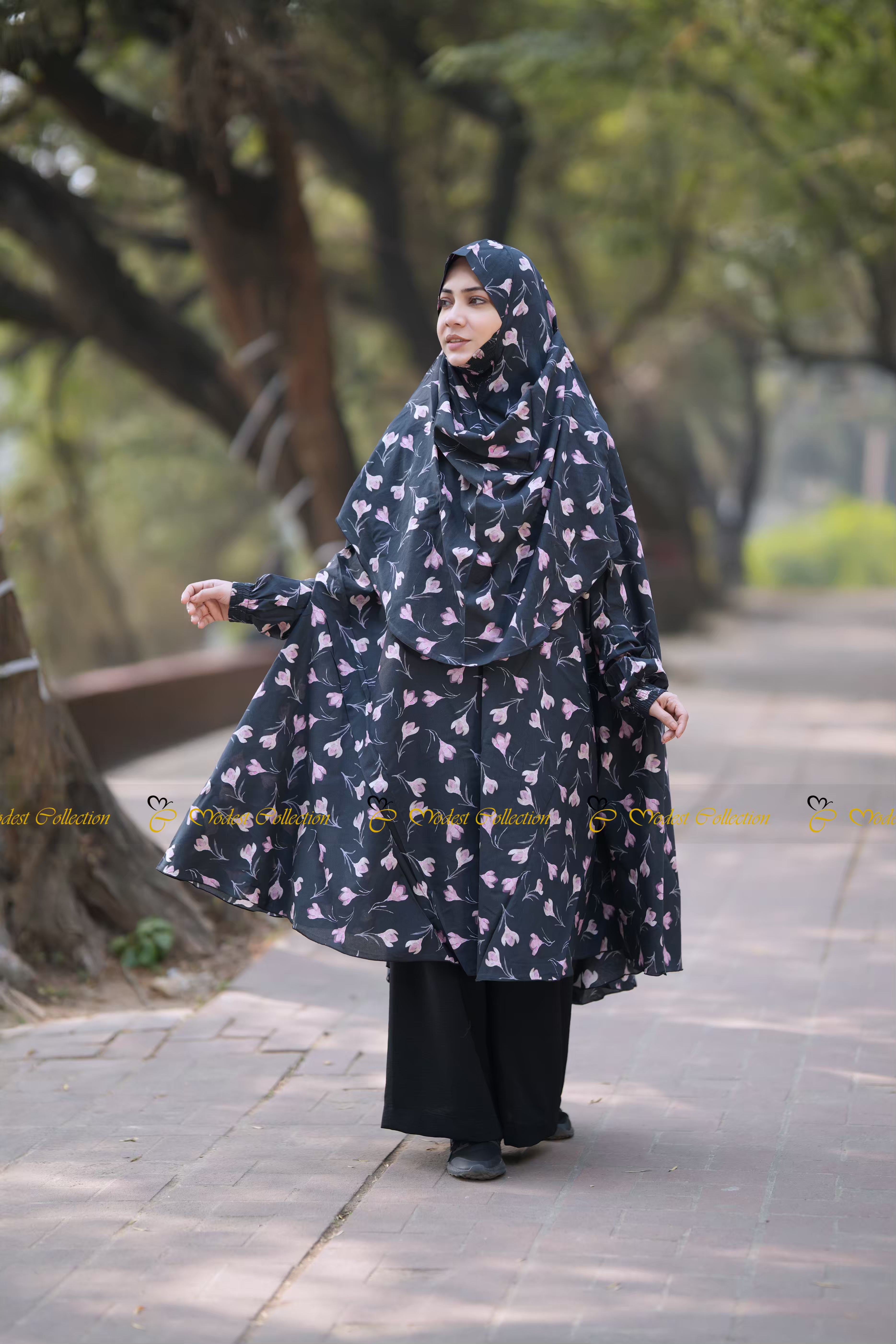 Cotton Khimar Black Floral