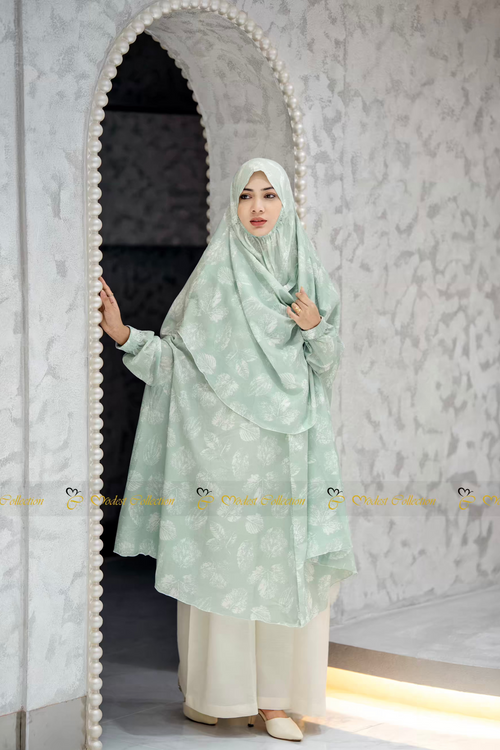 Cotton Khimar with pockets Pastel Mint