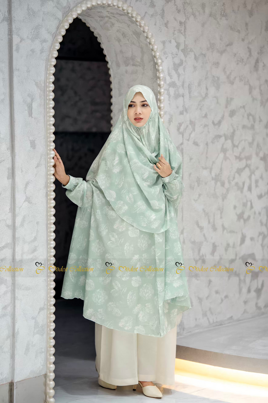Cotton Khimar with pockets Pastel Mint