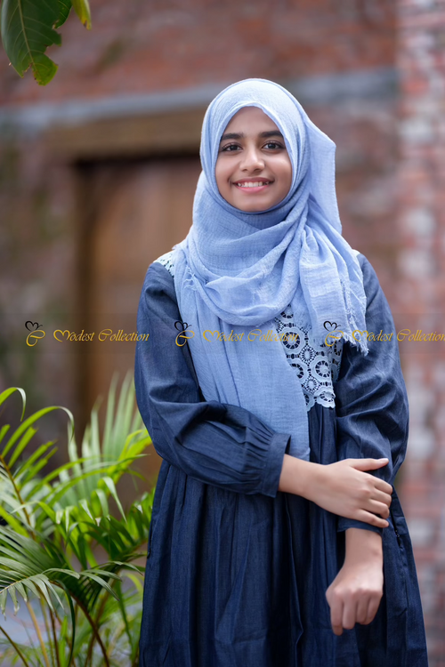 Crochet Denim Modest Dress