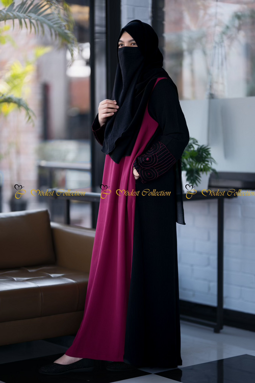 Dual Shade Abaya Magenta-Black
