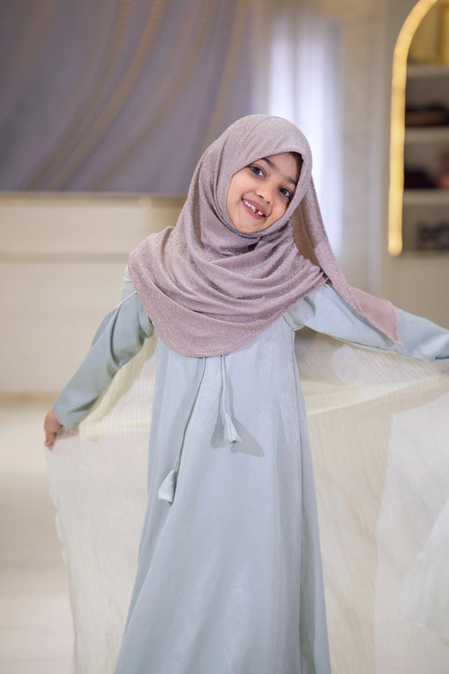 Luxury Elsa inspired mom daughter matching abaya dress for little girls with elegant modest silhouette