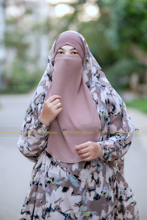 No Niqab French Cut Unjila Jilbab printed Burgundy