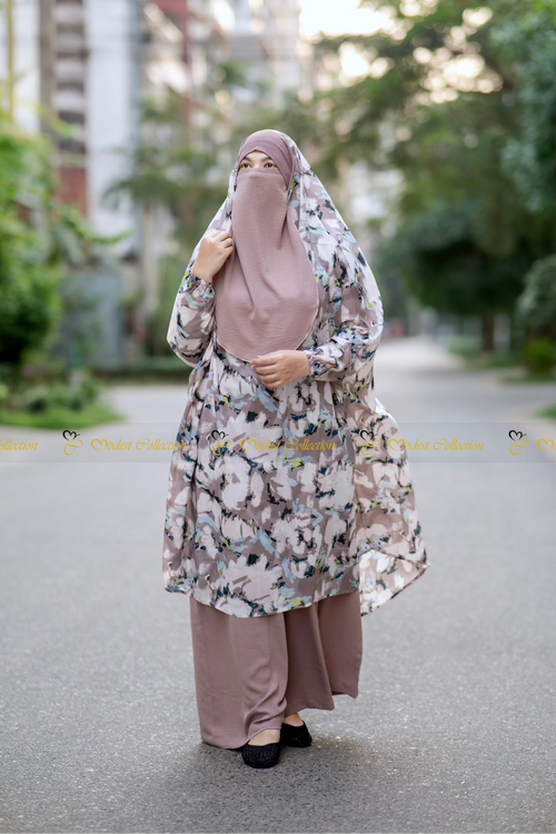 No Niqab French Cut Unjila Jilbab printed Burgundy