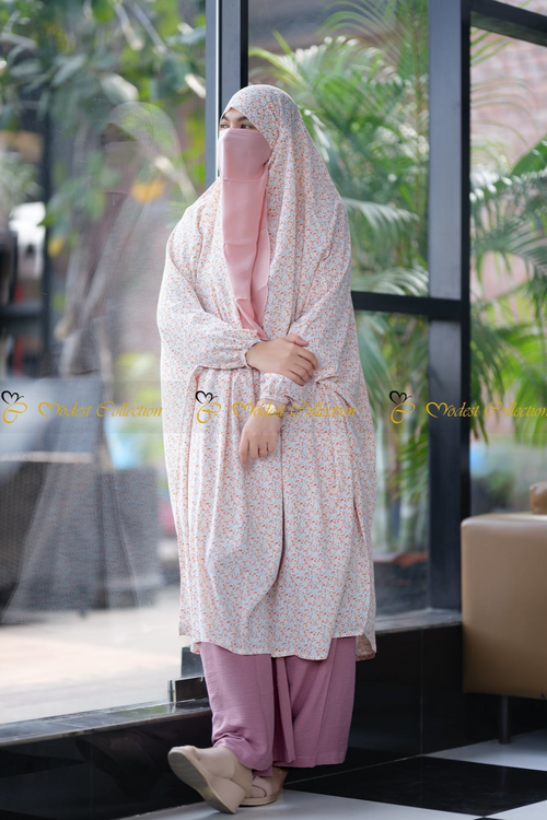 No Niqab French Cut Unjila Jilbab floral Peach