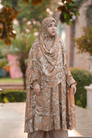 Side view of Golden Sand Georgette Khimar highlighting the hidden pocket detail