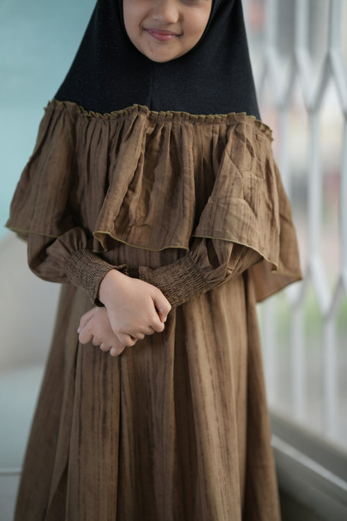 Girls brown georgette umrah abaya with matching hijab