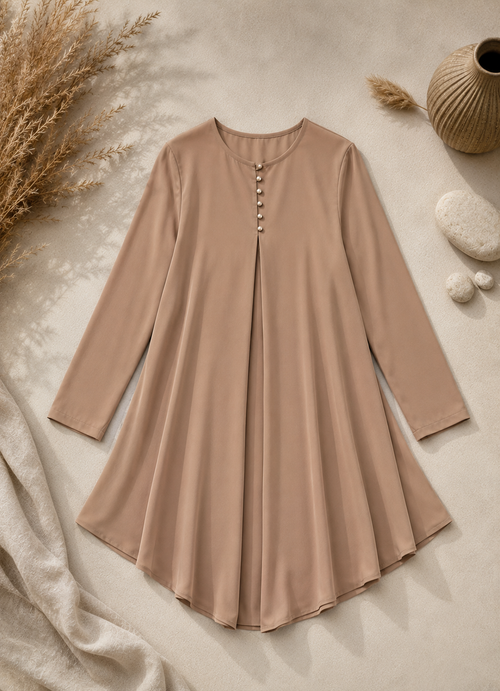 long sleeve buttons on ivory modest kurti, designed for easy wudu/ablution access