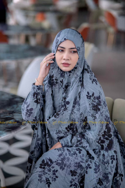 Slub-cotton Niqab Khimar Lilac floral