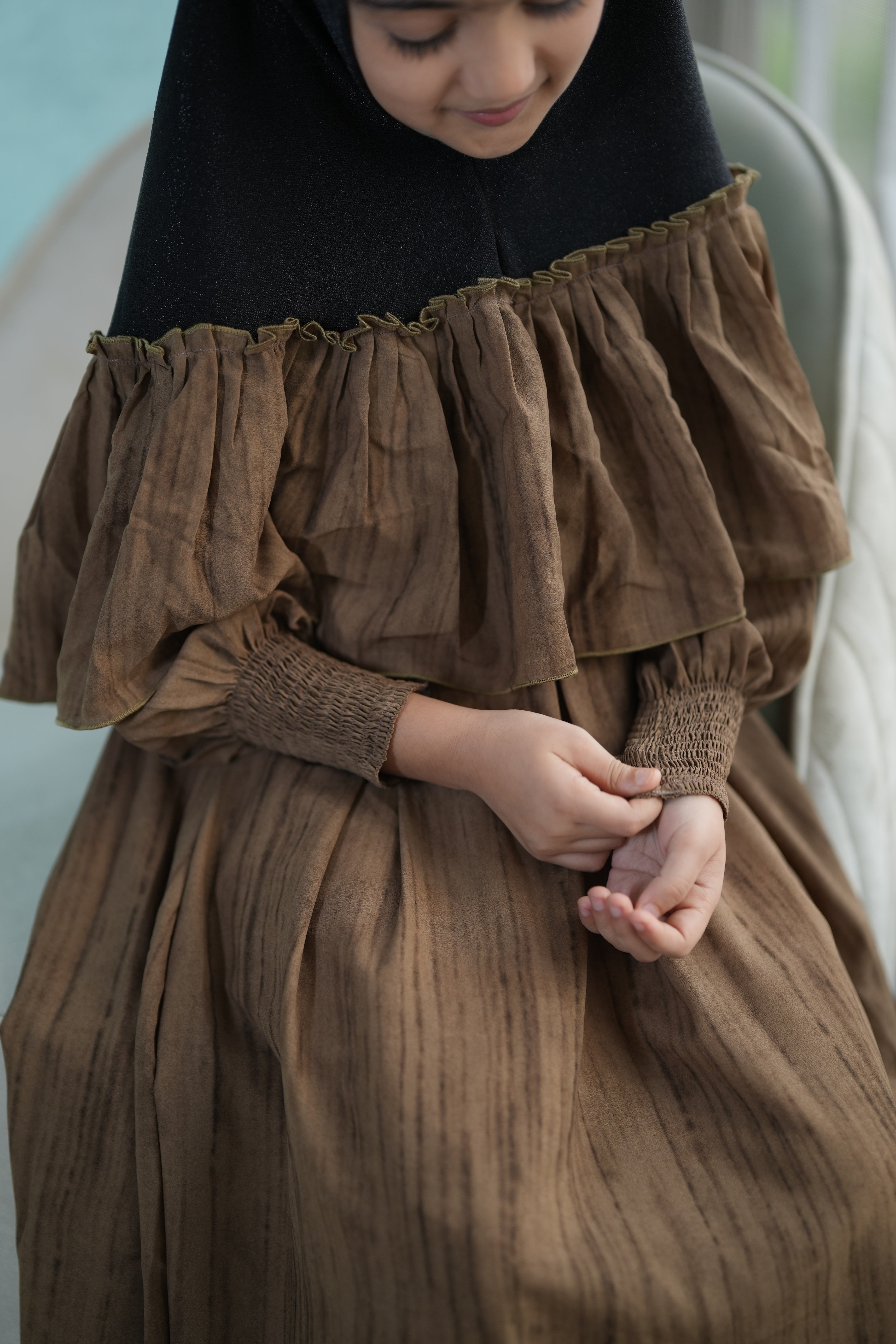 Mommy and daughter matching little hazel brown abaya set