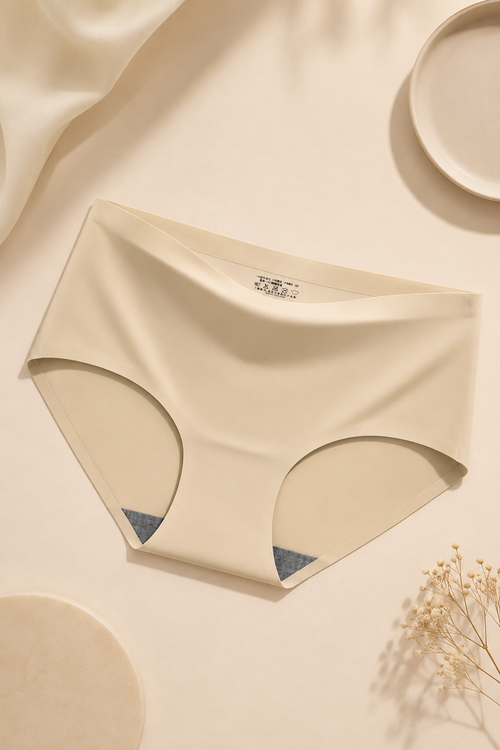 Anti-stain period panty apricot with leakproof protection layers in assorted colors.
