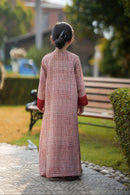 Back view and sleeve design detail of the Little Meadow Abaya for kids.