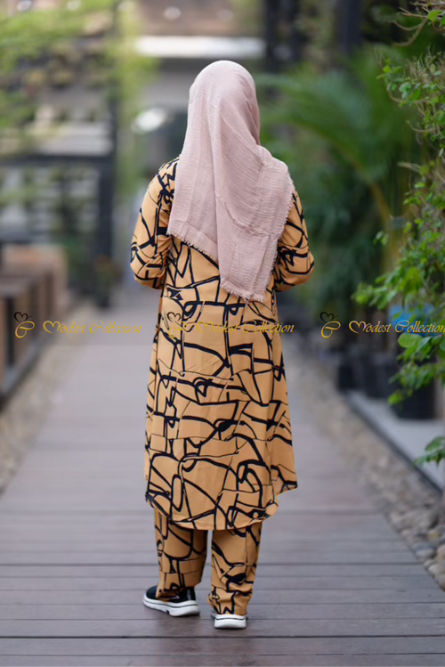 Long Shirt printed Brown