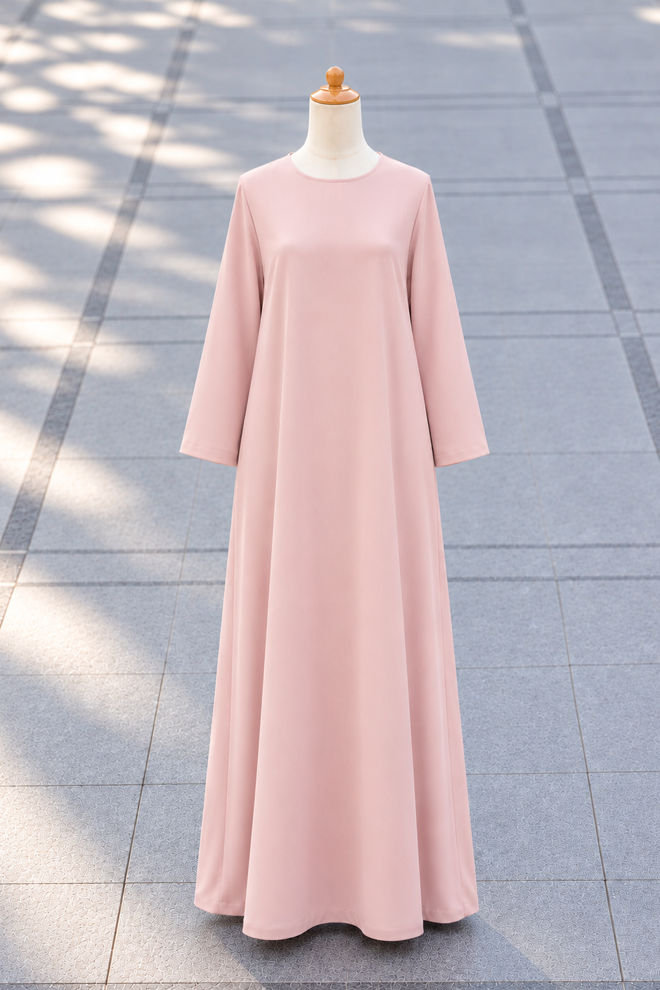 Lux Pink nylon jersey round neck slip dress for summer layering under shrugs