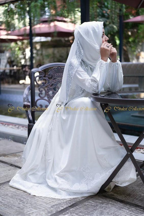 Mahzabin Dress White - Modest Collection
