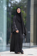 Modest Collection Andalus Abaya crafted from signature premium soft saffron fabric with a royal and elegant modern design for women seeking luxury modest wear.