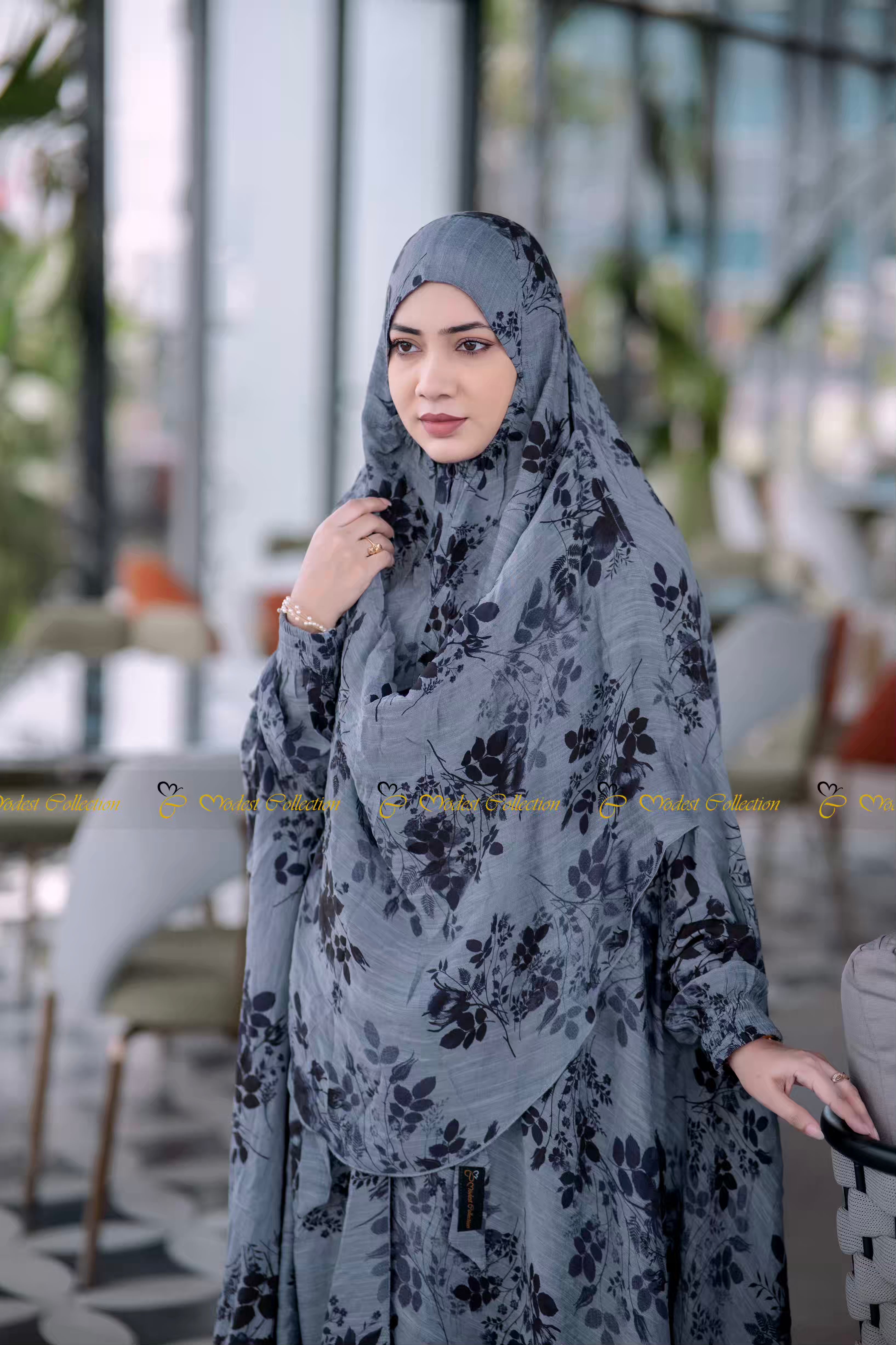Slub-cotton Niqab Khimar Lilac floral