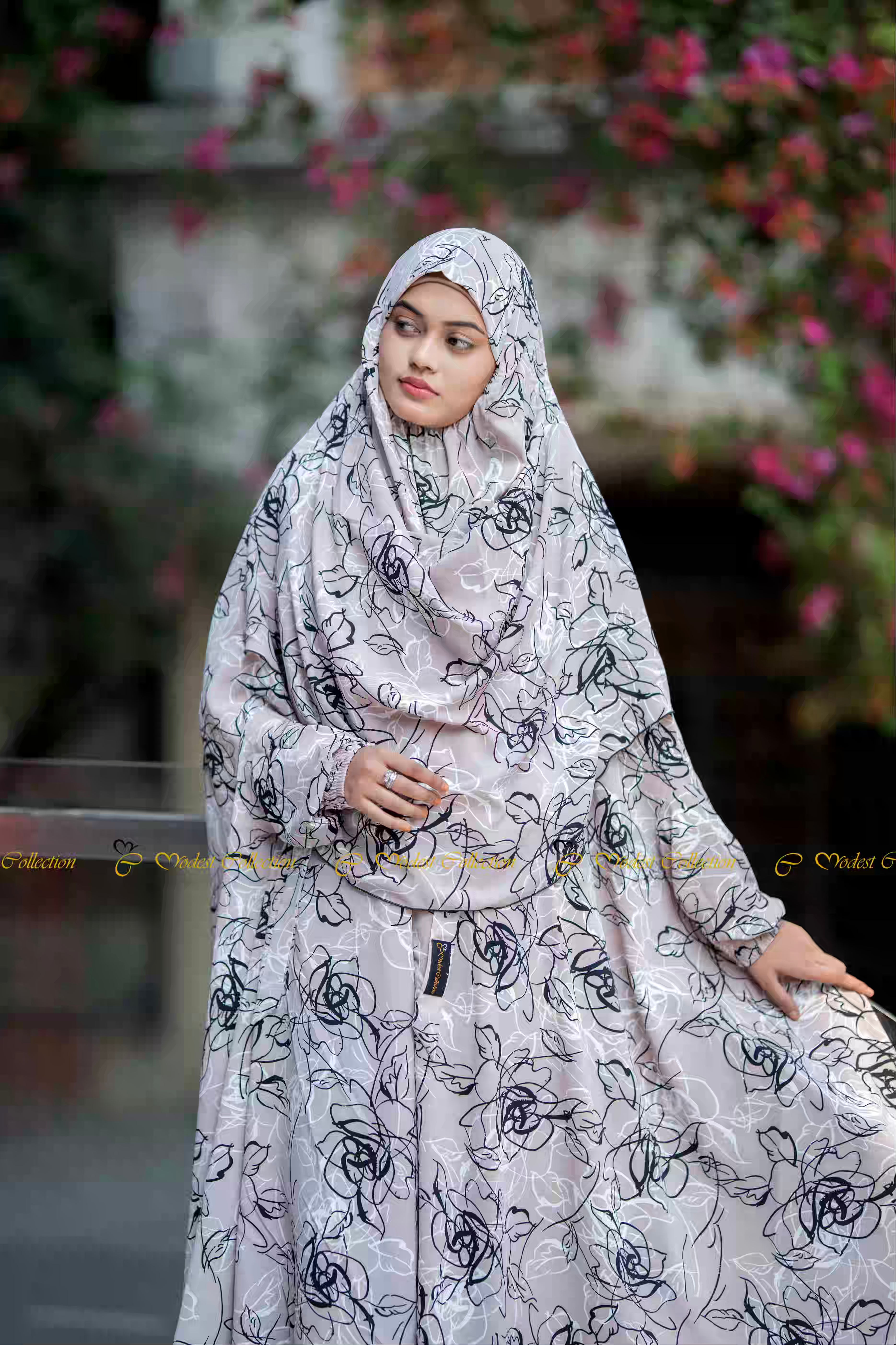 Georgette Khimar Doodle Mauve