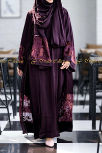Nowshin three pc Kimono Abaya set Dark Purple