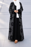 Front view of the Petra monochrome georgette open shrug in a minimalist floor-length style.
