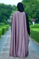 Premium front open cape abaya design in taupe Orchid Silk for exclusive occasion wear