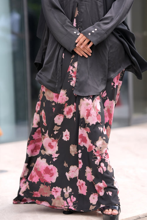 stylish attached shrug abaya gown with side zipper pockets by modest collection