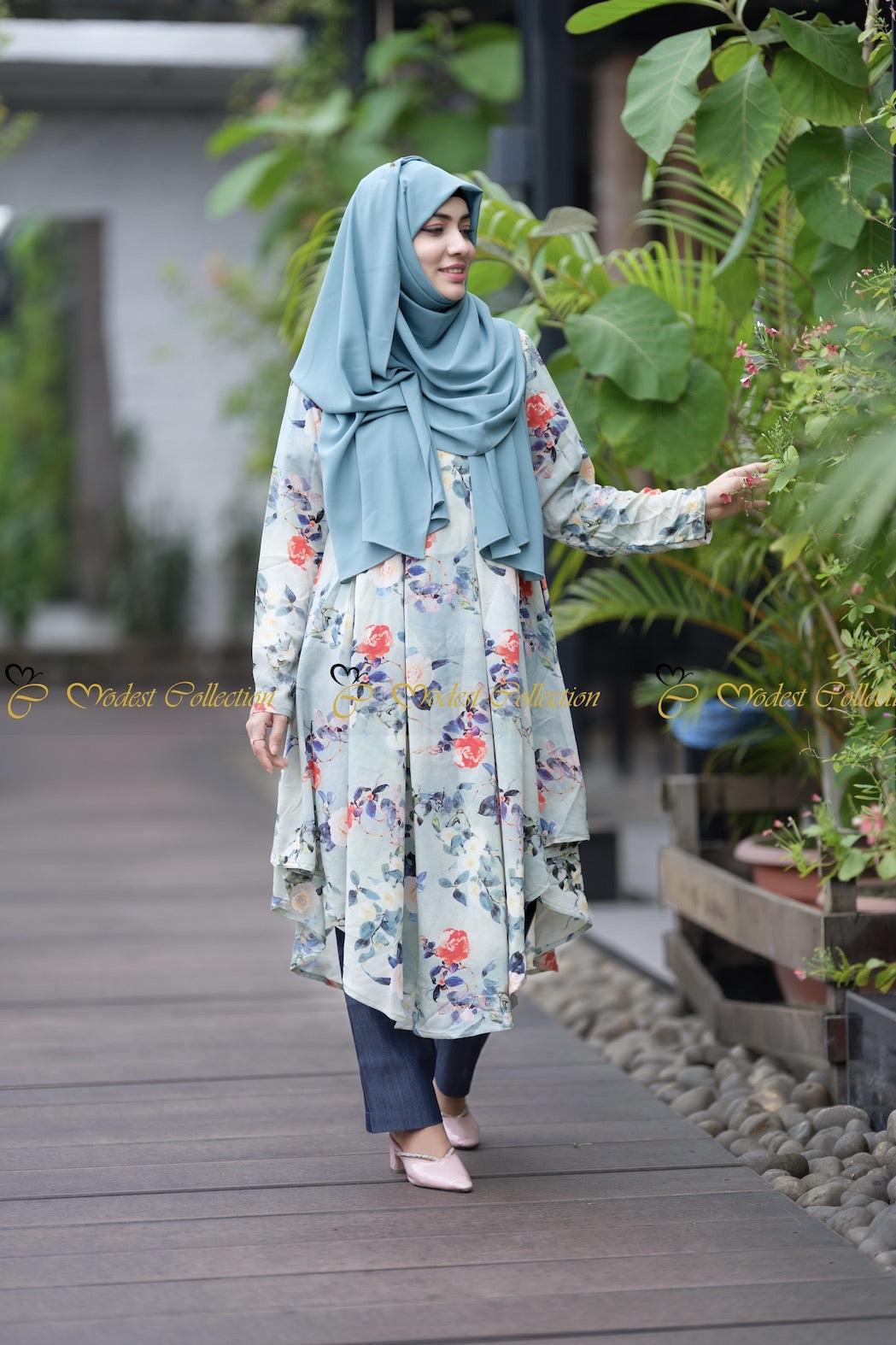 Rumana Kurti Floral mint - Modest Collection