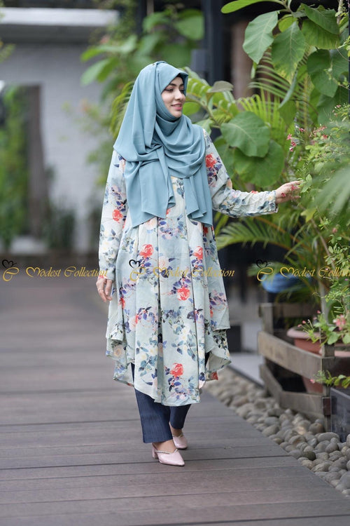 Rumana Kurti Floral mint - Modest Collection