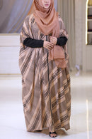 Women wearing the Safiya Striped Kaftan, a non-transparent, lightweight georgette abaya with front buttons.