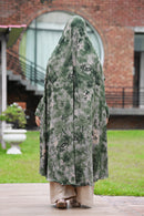 Full-length back view showing the 60-inch fluid drape of the Sage Smoke Georgette Khimar.