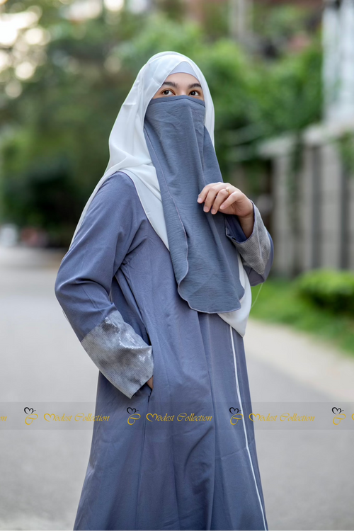 Sequin Abaya Gray