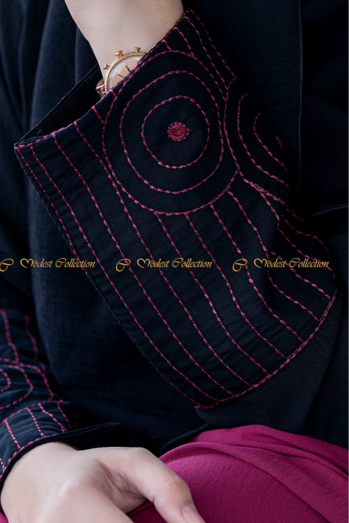 Dual Shade Abaya Magenta-Black