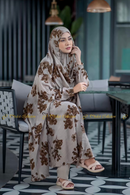 Slub-cotton Niqab Khimar Olive floral