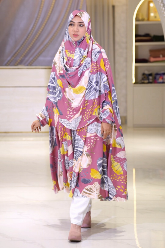 Linen Khimar Tropical Leaf