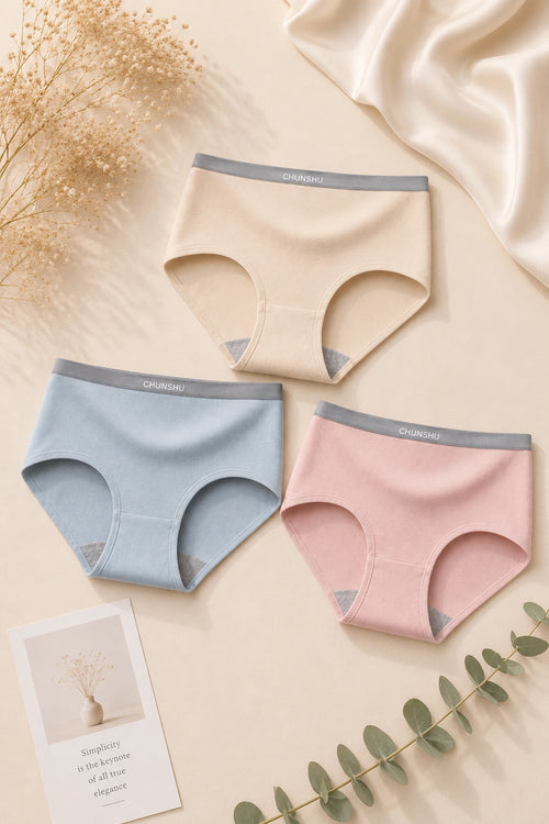 Assorted 3-color value pack of premium antibacterial and breathable cotton women's underwear.