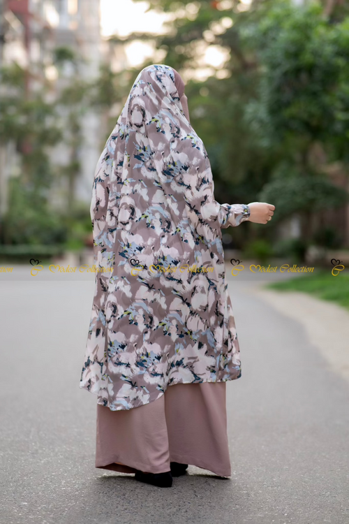 No Niqab French Cut Unjila Jilbab printed Burgundy
